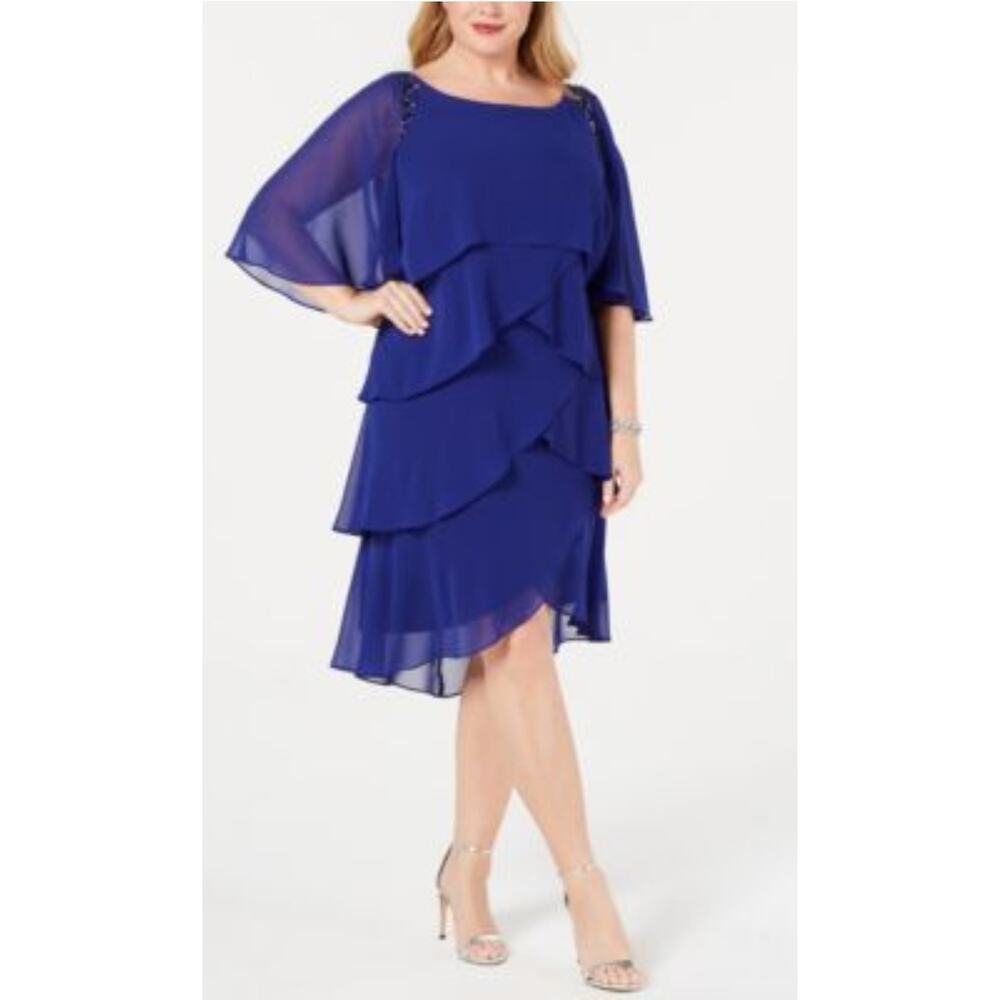 SL NY Fashions Purple Beaded Tiered Capelet Cocktail Holiday Party Dress Sz 10